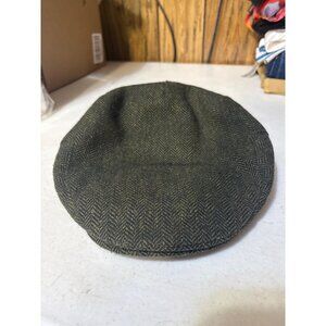 Celtic Ore Tweed Irish Wool Blend Flat Cap L 7 1/2 Herringbone Green Quilted Lin